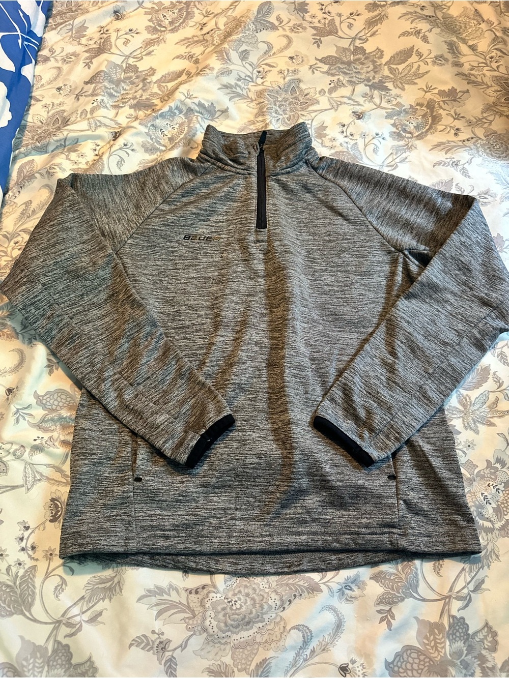 Bauer Boys Heather Gray Quarter-Zip Performance Sweater